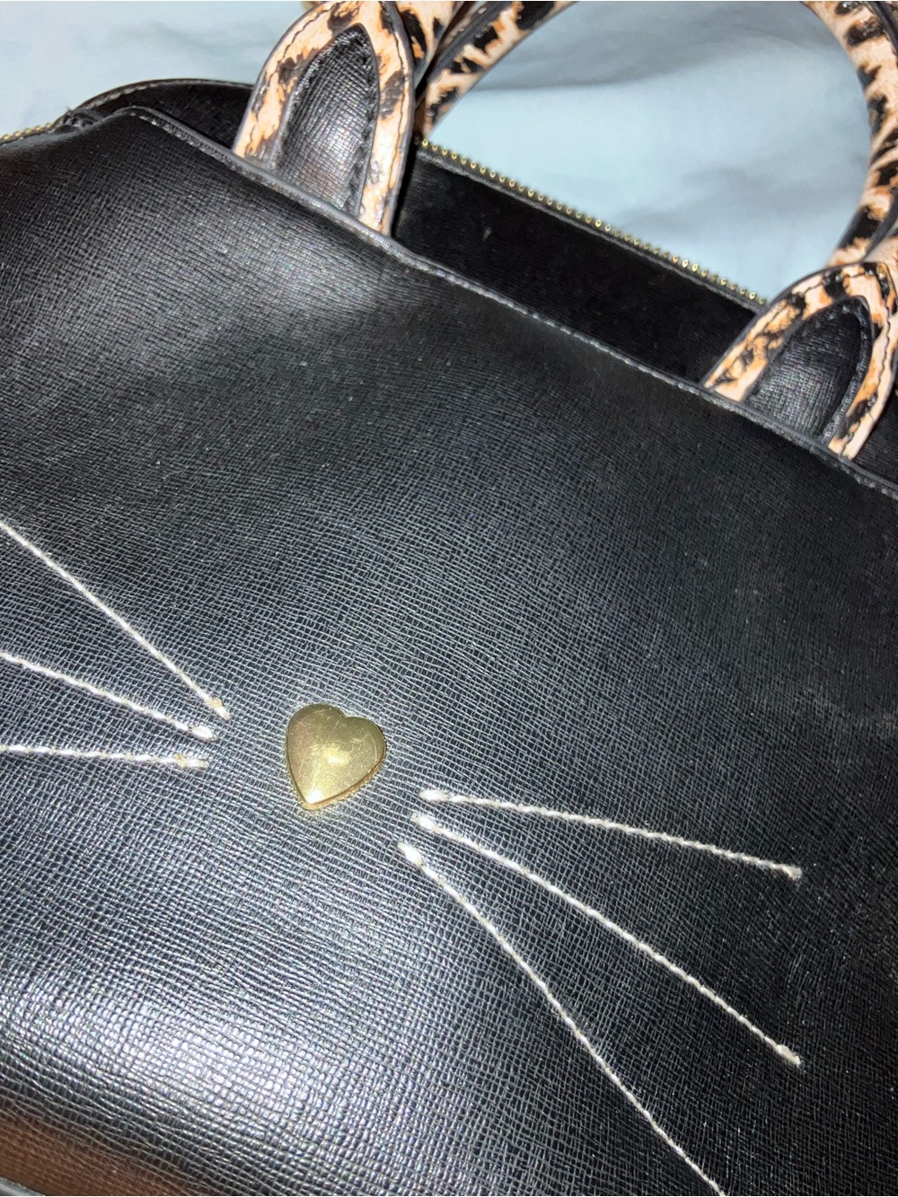 Adorable Black Cat Accent Satchel with Leopard Strap - Picture 4 of 4